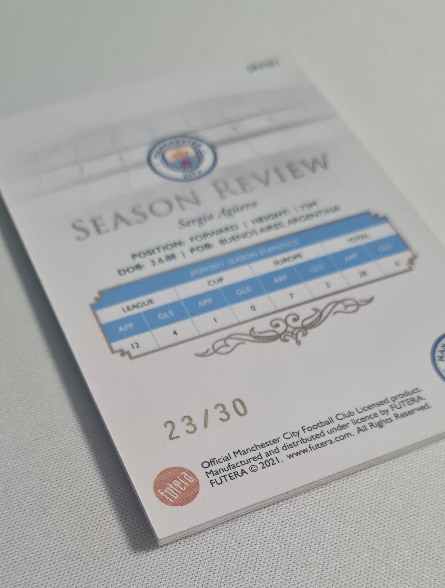 Sergio Aguero - 2021 Futera (Season Review) Manchester City #SRM01 /30