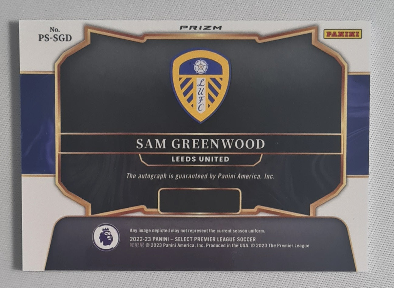 Sam Greenwood - 2022/23 Panini Select Premier League Soccer (RC) Leeds United #PS-SGD /Authograph