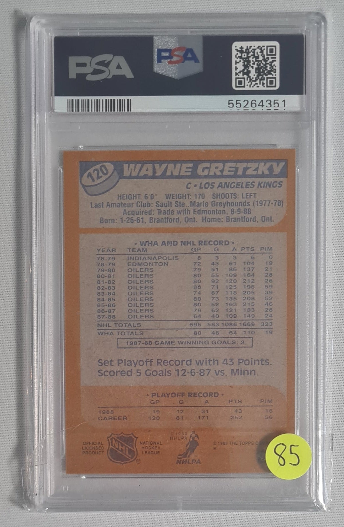 Wayne Gretzky - 1988 Topps #120 NHL L.A. Kings - PSA 9 MINT