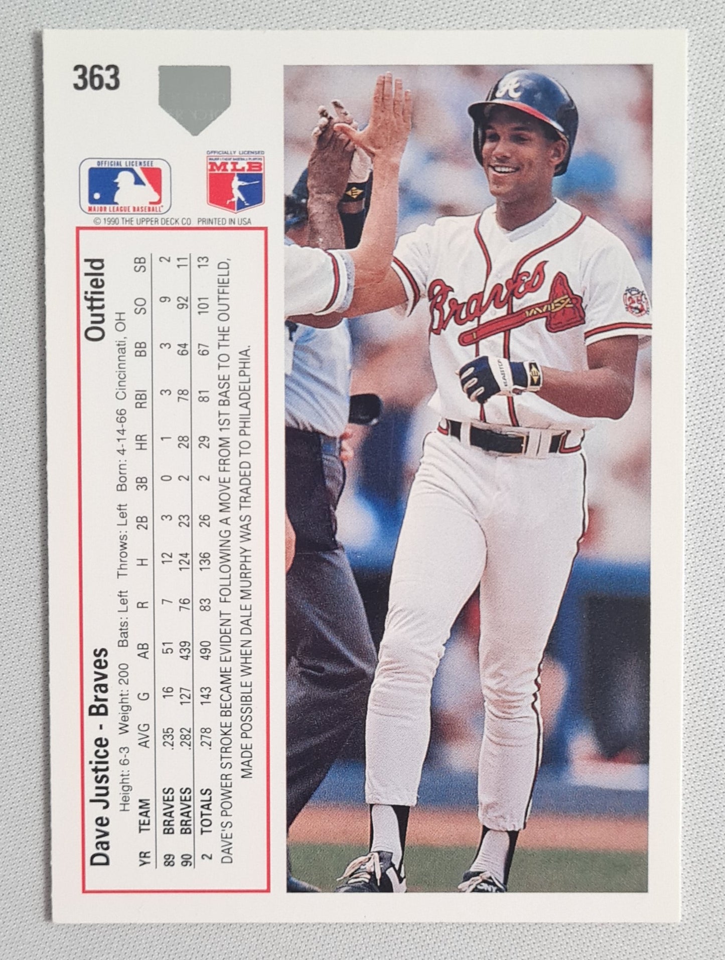Dave Justice - 1991 Upper Deck #363 Atlanta Braves