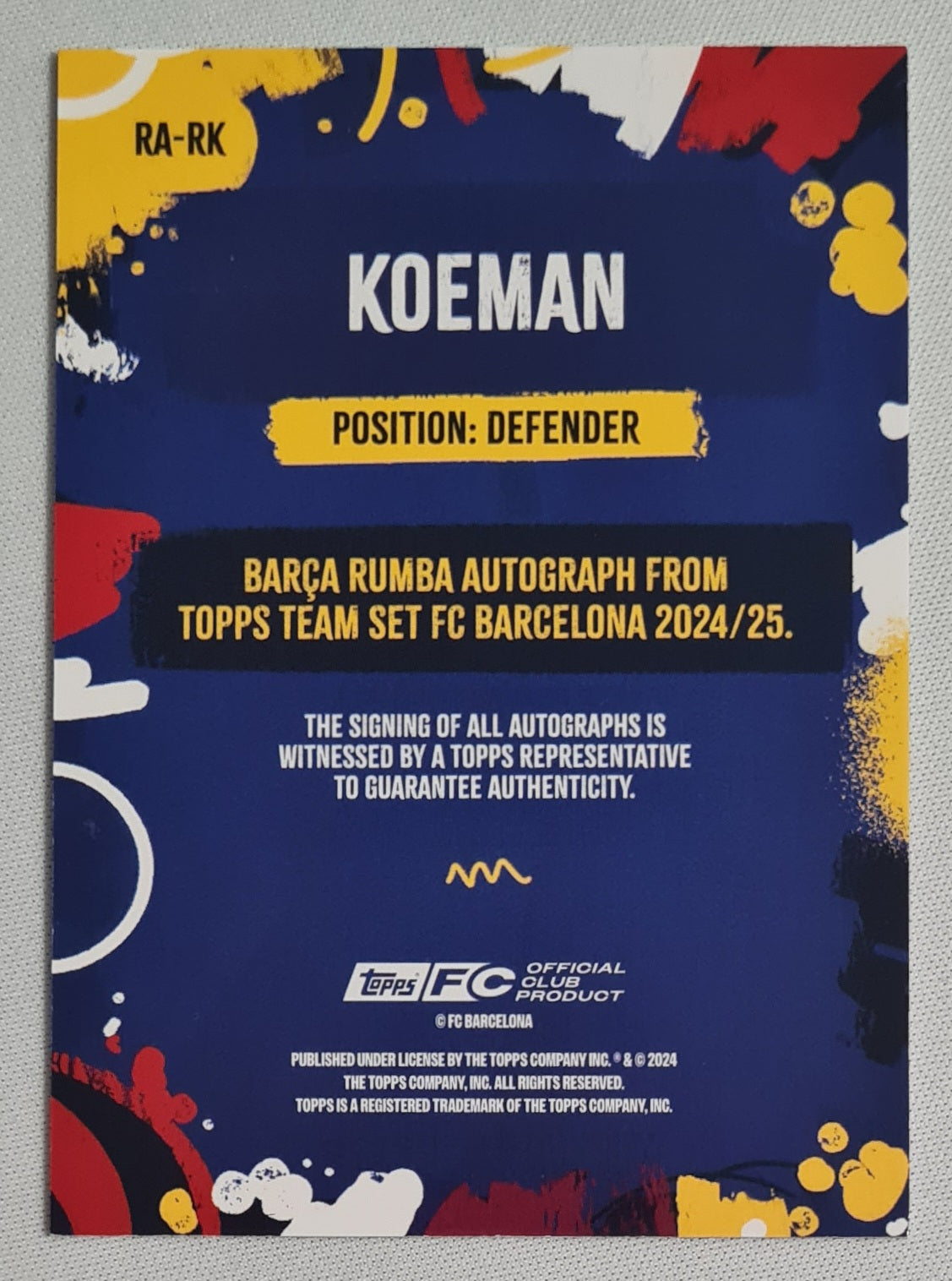 Ronald Koeman - 2024/25 Topps FC Barcelona Team Set Auto /99 #RA-RK