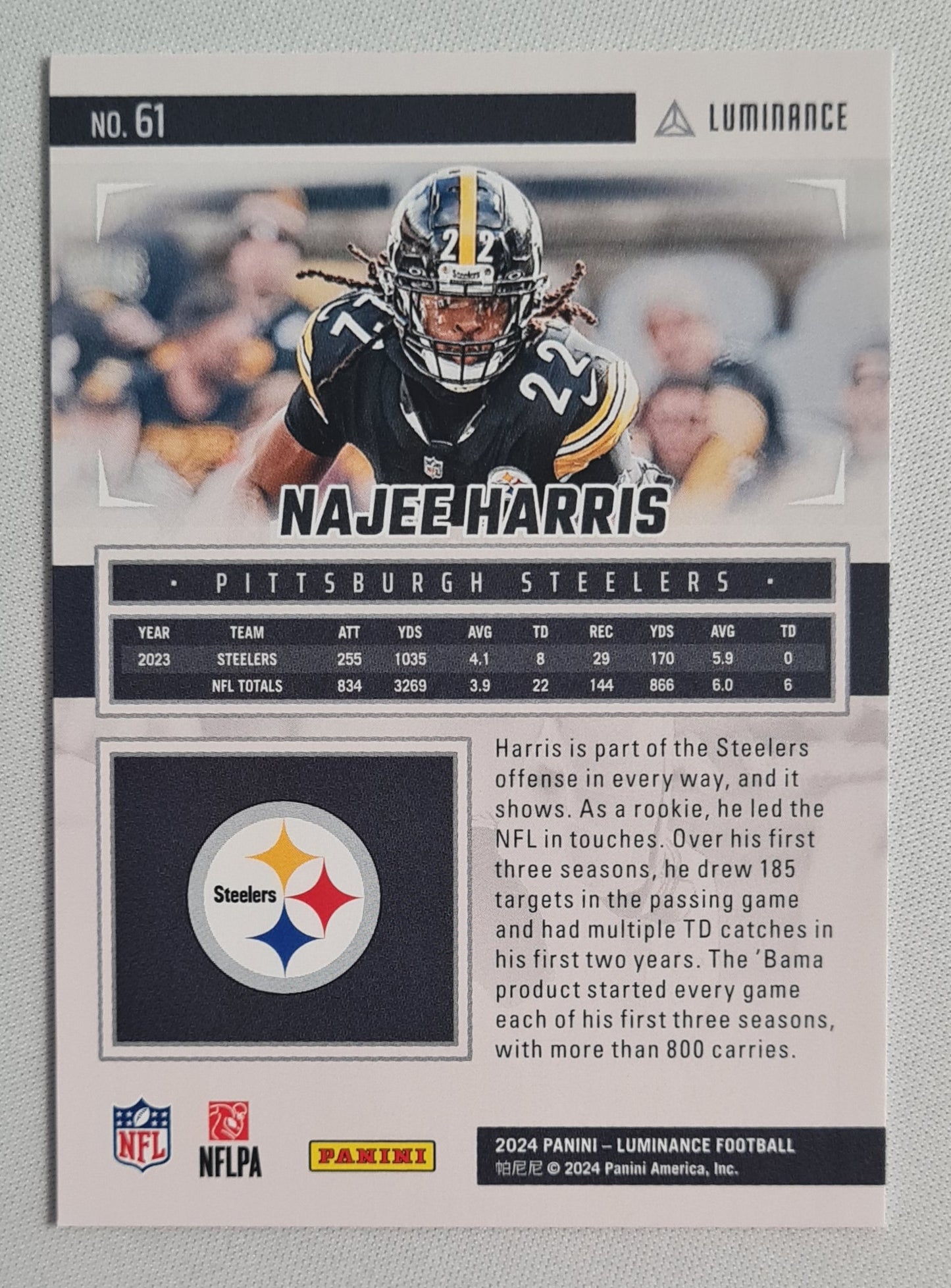 Najee Harris - 2024 Panini Luminance #61 Pittsburgh Steelers