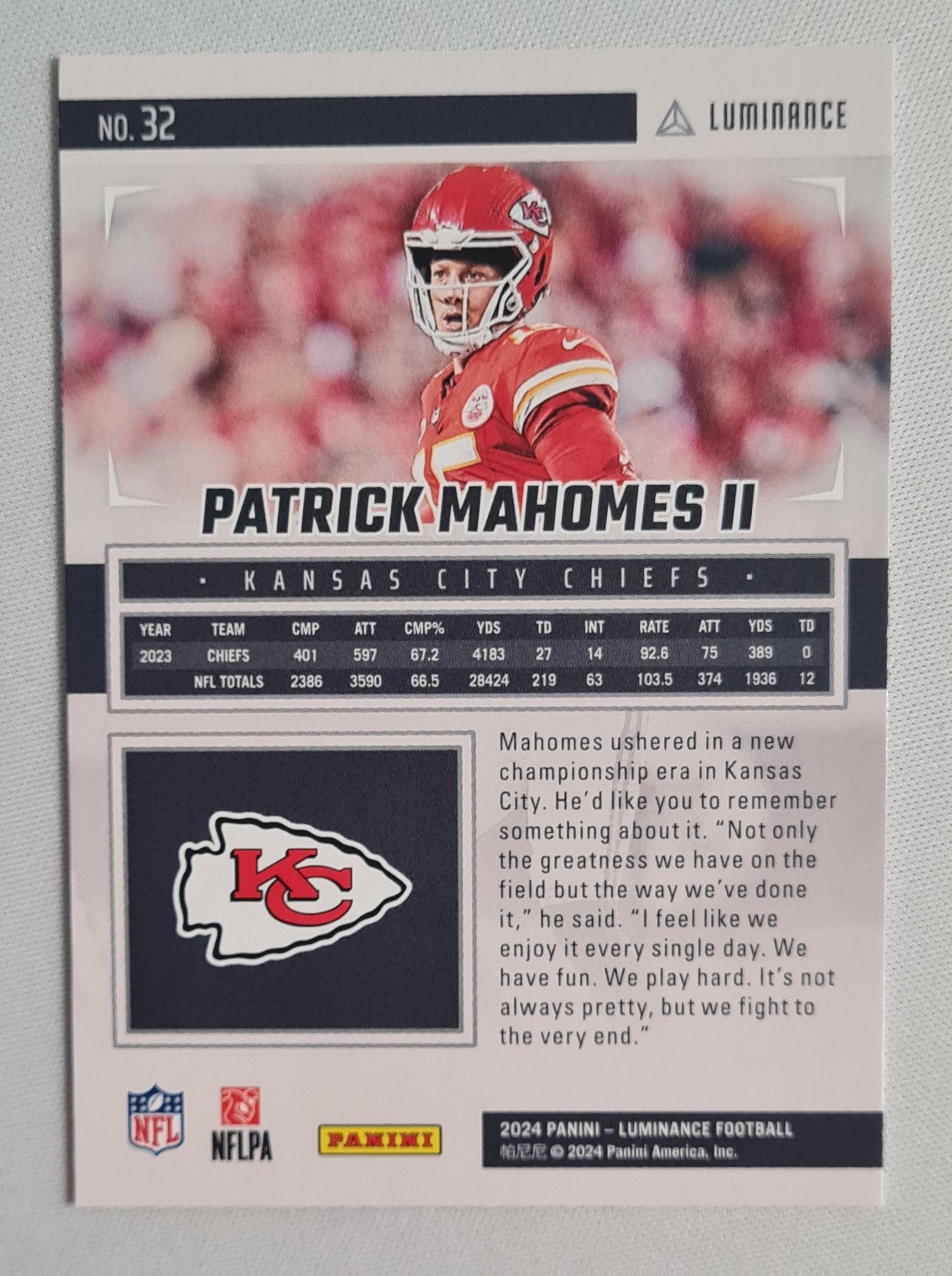 Patrick Mahomes II - 2024 Panini Luminance #32 Kansas City Chiefs