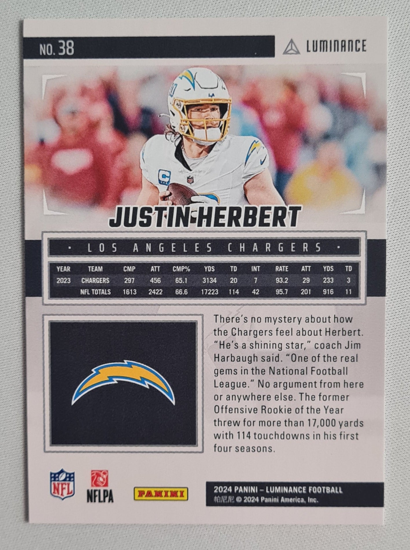 Justin Herbert - 2024 Panini Luminance #38 Los Angeles Chargers