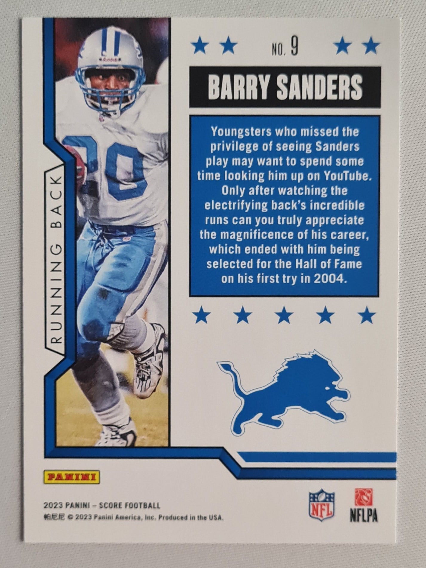 Barry Sanders - 2023 Panini Score First Ballot #9 Detroit Lions