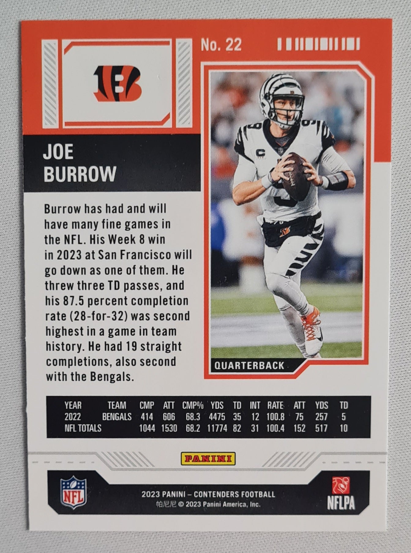 Joe Burrow - 2023 Panini Contenders Season Ticket #22 Cincinnati Bengals