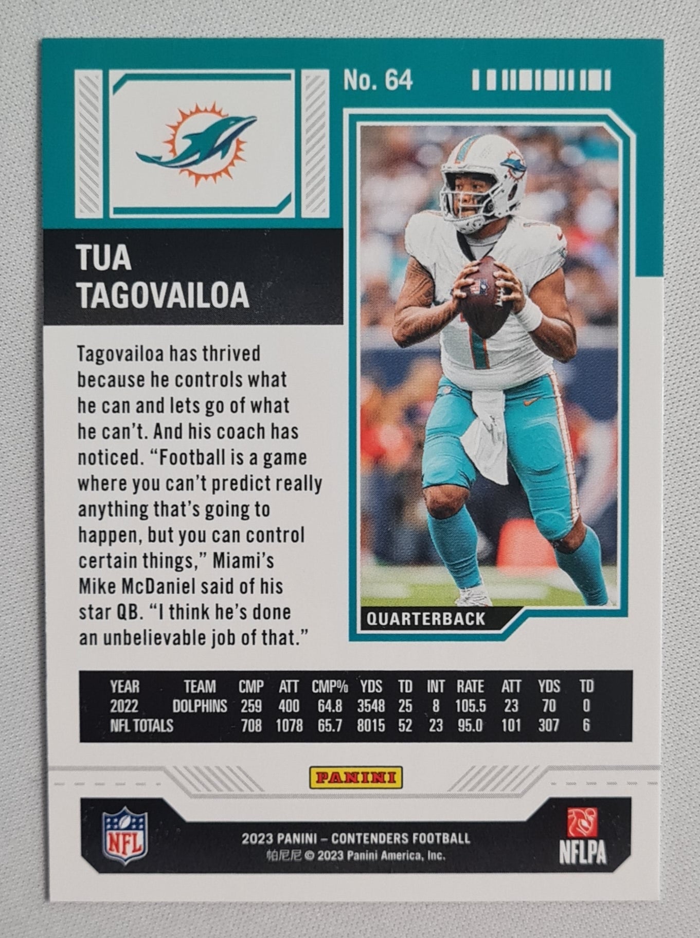 Tua Tagovailoa - 2023 Panini Contenders Season Ticket #64 Miami Dolphins