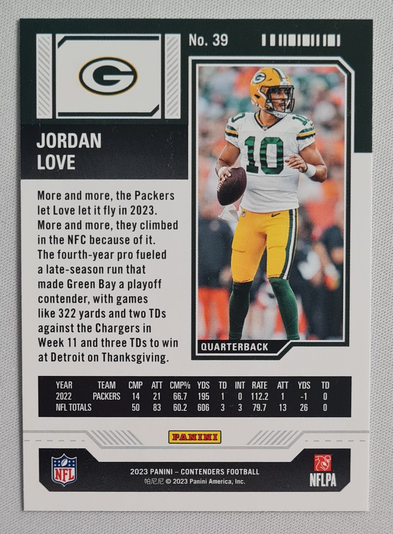Jordan Love - 2023 Panini Contenders Season Ticket #39 Green Bay Packers