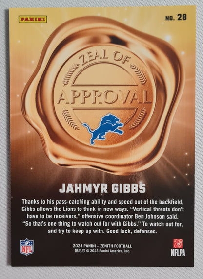 Jahmyr Gibbs - 2023 Panini Zenith Zeal Of Approval #28 Detroit Lions