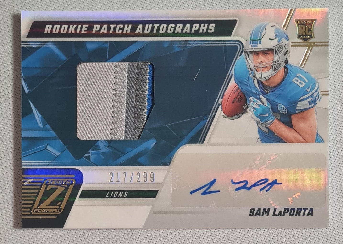 Sam LaPorta - 2023 Panini Zenith Football NFL Lions #231 (RC) Auto 3 Color Patch /299