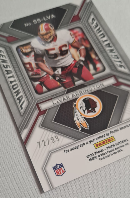 LaVar Arrington - 2023 Panini Prizm Football Sensational Signatures NFL Blue Prizm Ice  #SS-LVA /99 / Autograph