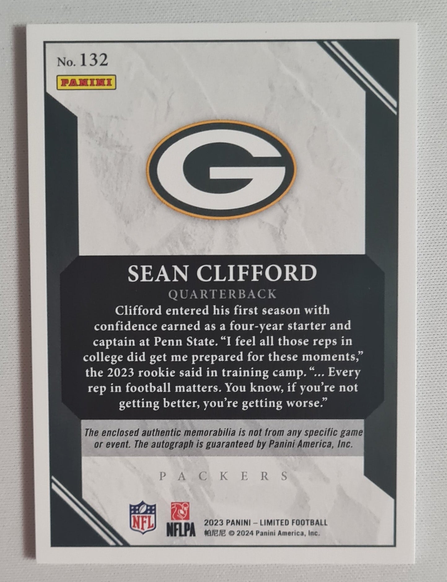 Sean Clifford - 2023 Panini Limted Football NFL Packers #132 (RC) / Patch /199 / Autograph