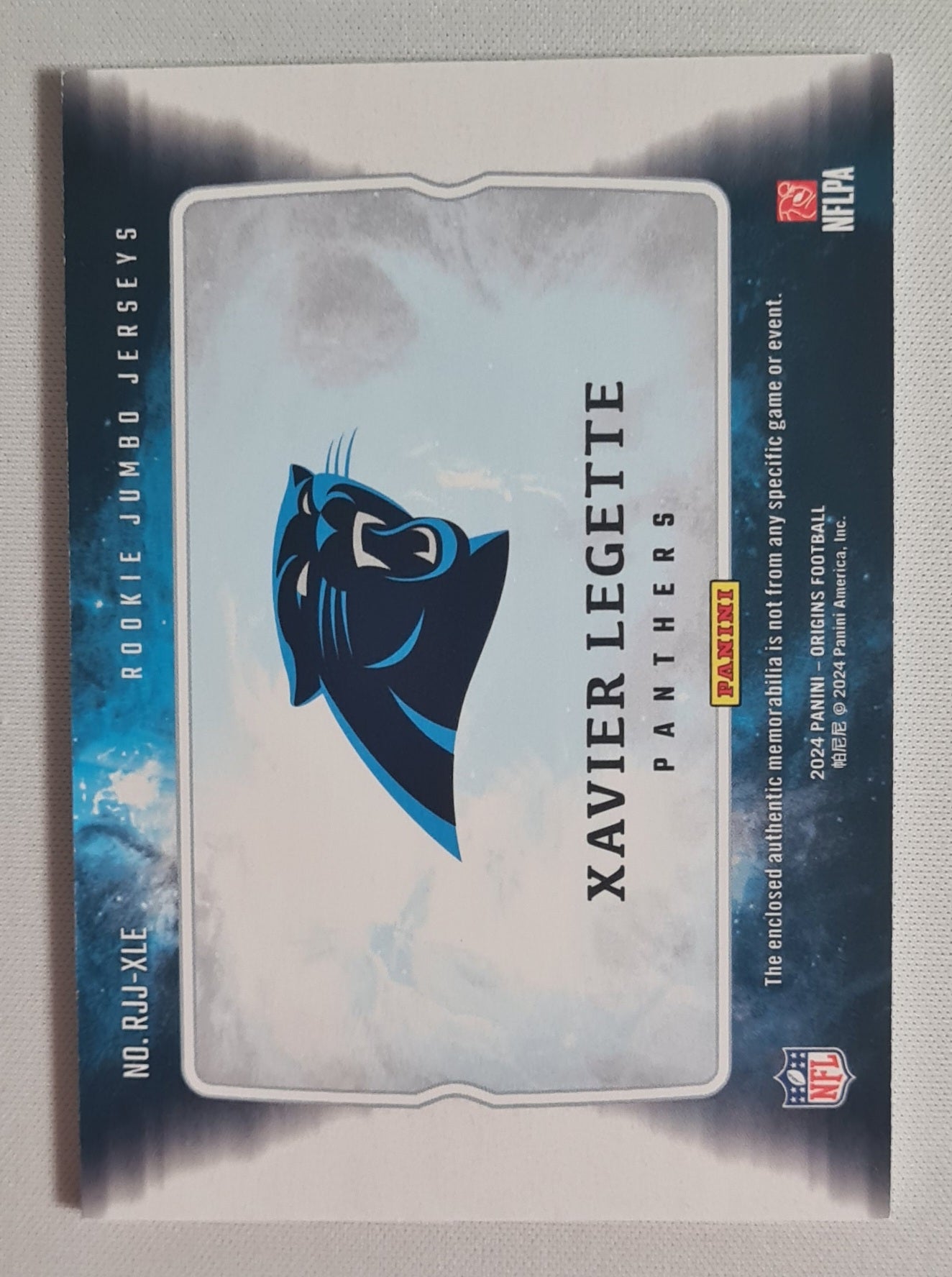 Xavier Legette - 2024 Panini Origins Football NFL Panthers #RJJ-XLE (RC) /Patch /99