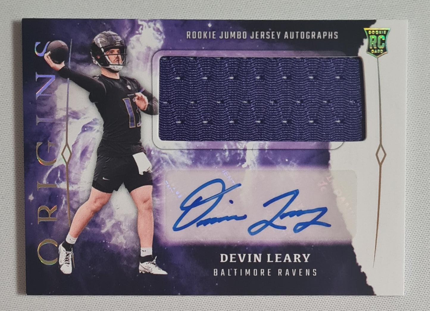 Devin Leary - 2024 Panini Origins Football NFL Ravens #RJA-DLE (RC) /Patch /Autograph HIT!