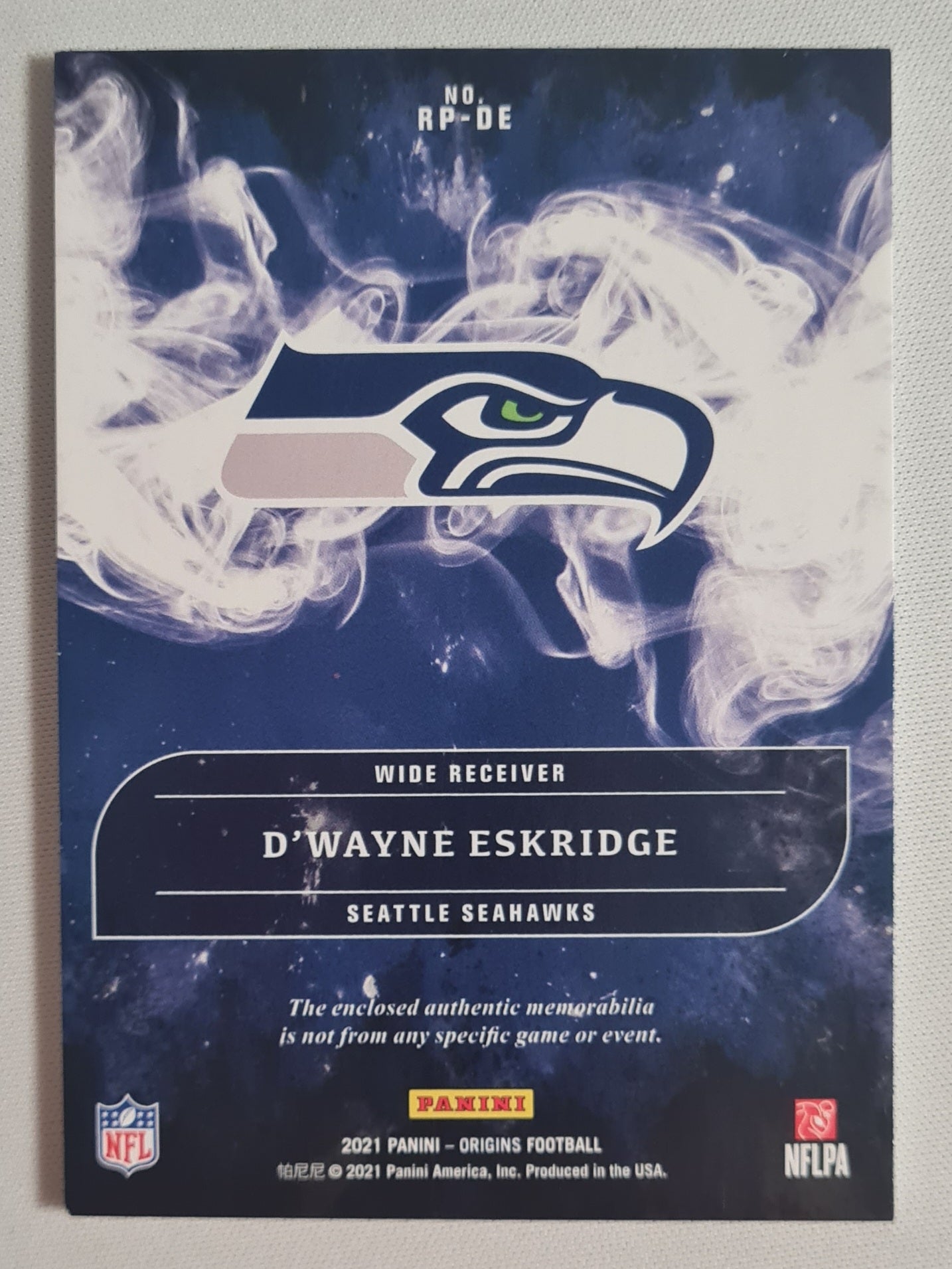 D'Wayne Eskridge - 2021 Panini Origins Football (RC) NFL Seahawks #RP-DE /3 Color Patch /199