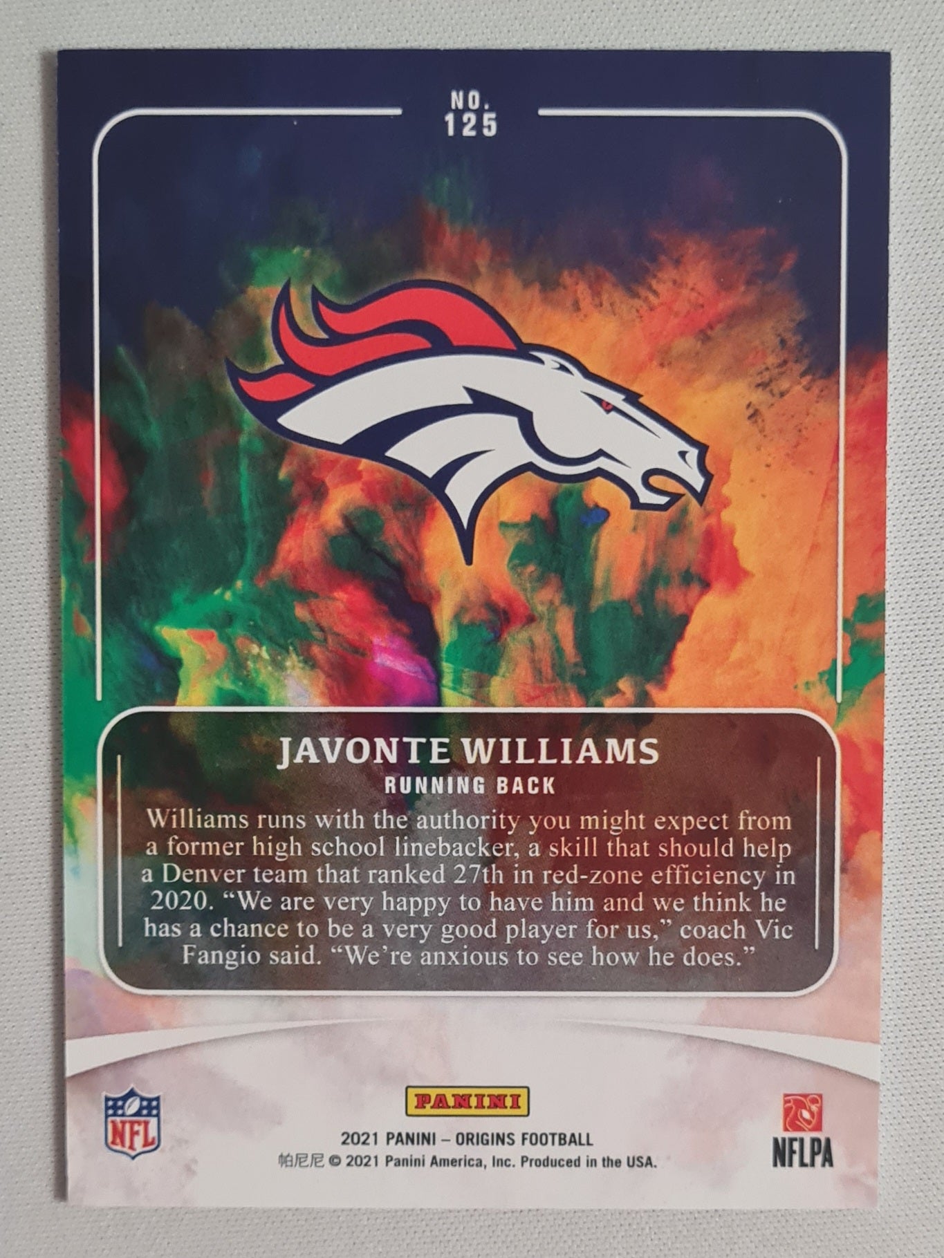 Javonte Williams - 2021 Panini Origins Football (RC) NFL Broncos #125