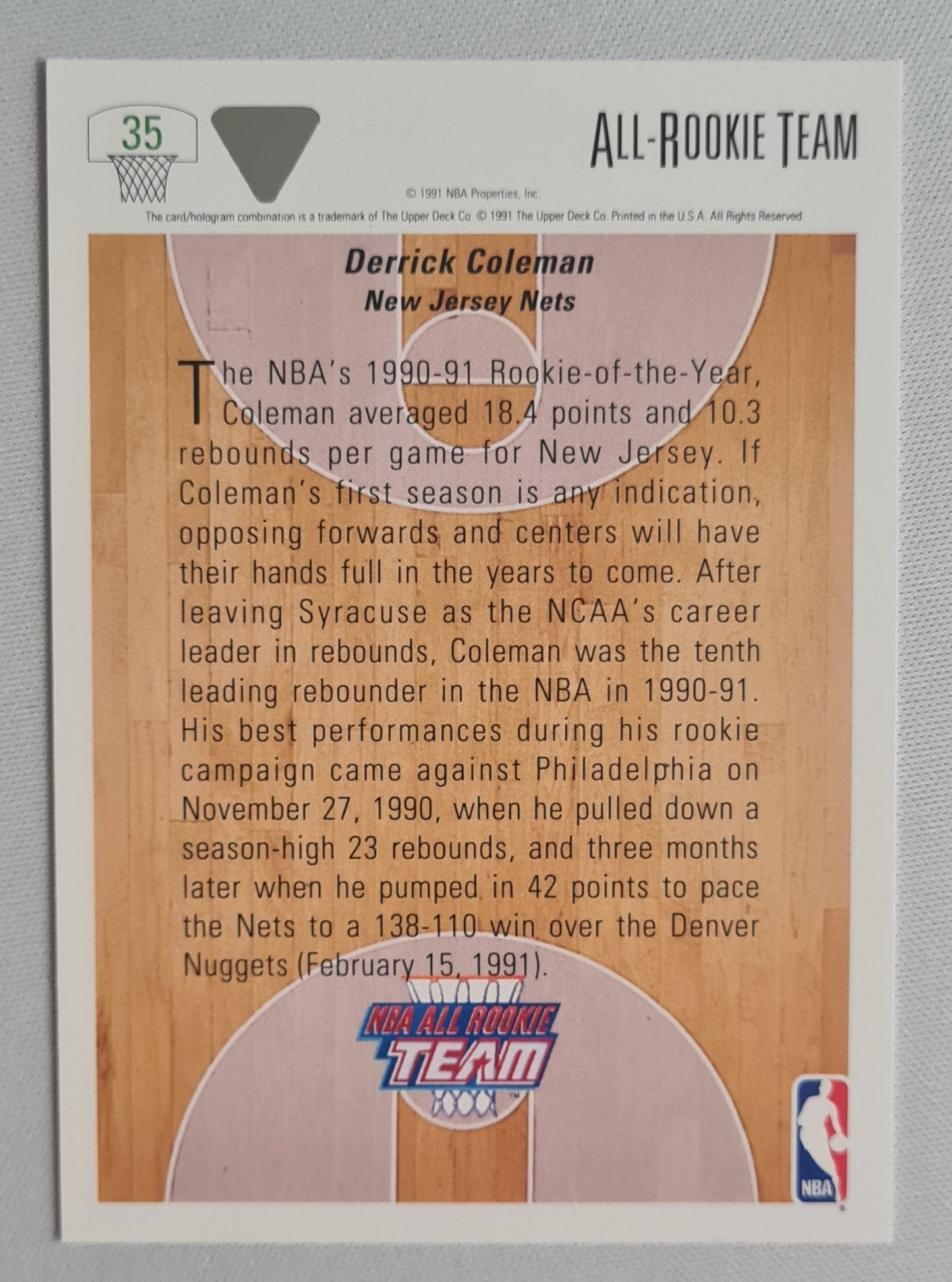 Derrick Coleman - 1991 Upper Deck NBA All-Rookie Team #35