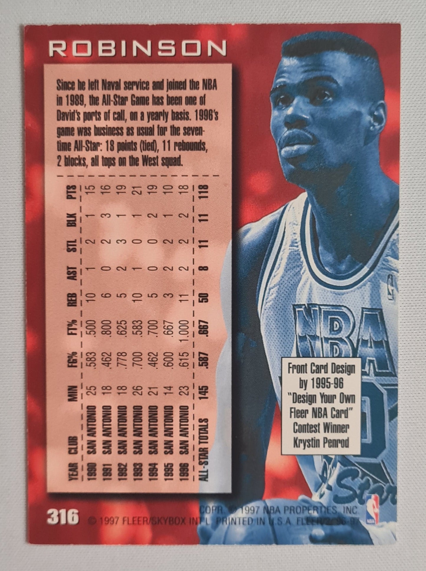 David Robinson - 1997 Fleer/SkyBox NBA Baseketball All Star Game - Spurs - #316