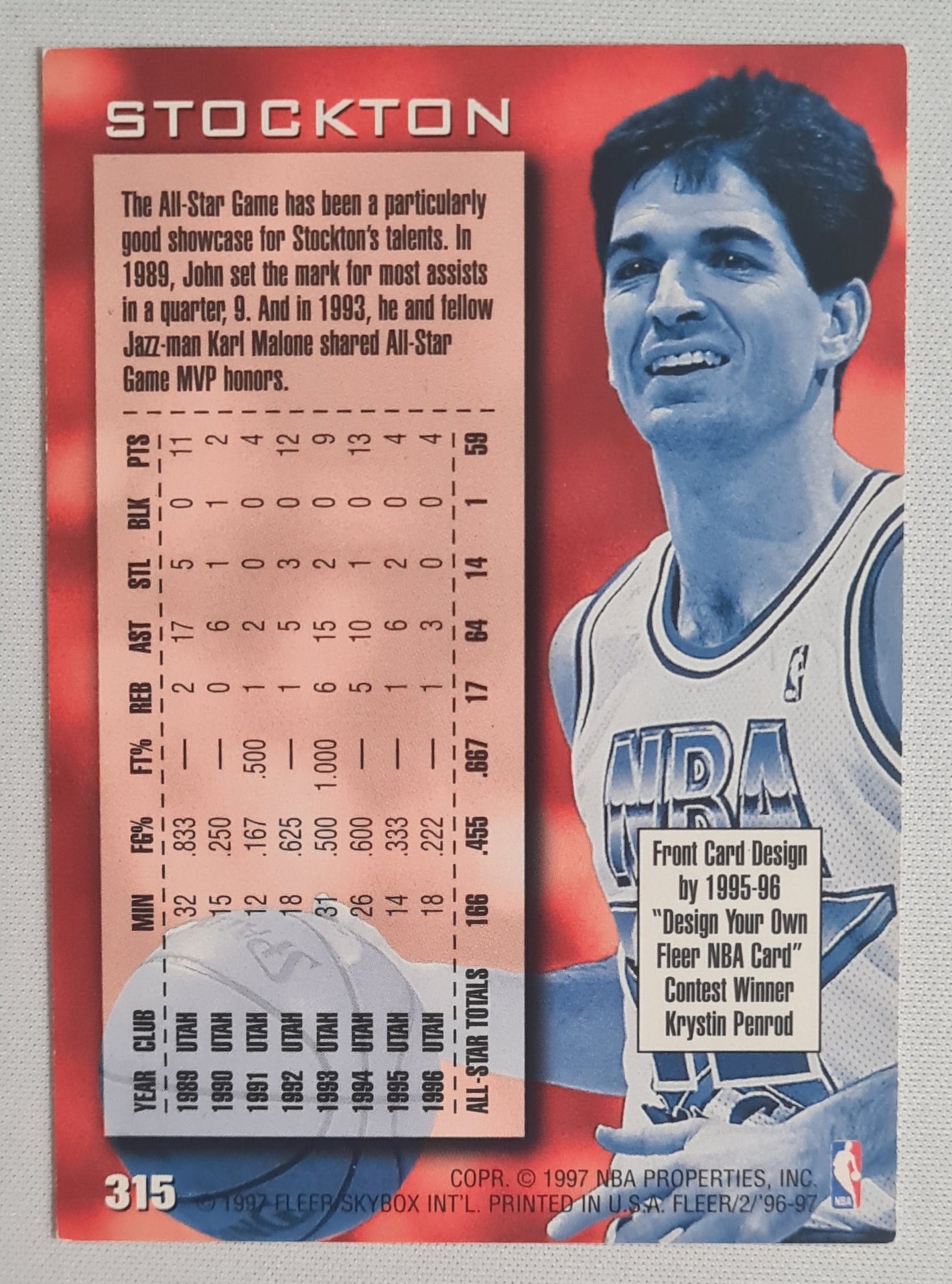 John Stockton - 1997 Fleer/SkyBox NBA Baseketball All Star Game - Jazz - #315