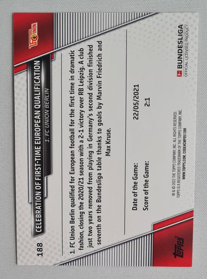 1. FC Union Berlin - 2022 Topps Bundesliga Celebration of first-time European qualification #188 Cracked Ice