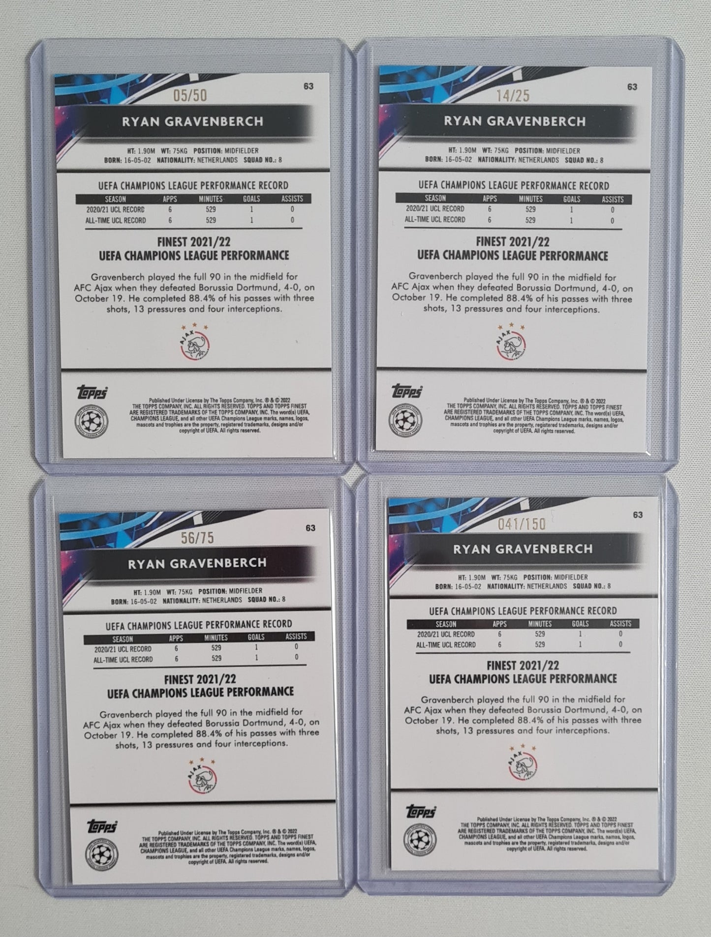 Soccer Ryan Gravenberch Ajax Amsterdam Lot (14 Card) - 2021 Topps Finest #63