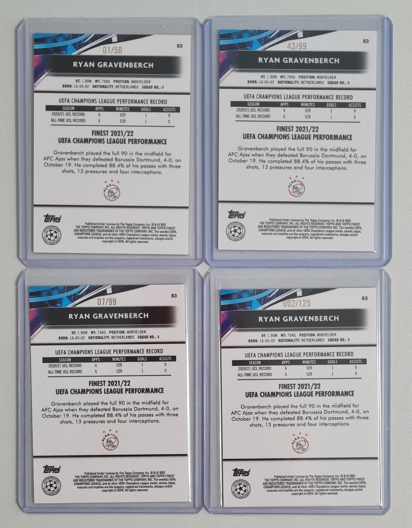 Soccer Ryan Gravenberch Ajax Amsterdam Lot (14 Card) - 2021 Topps Finest #63
