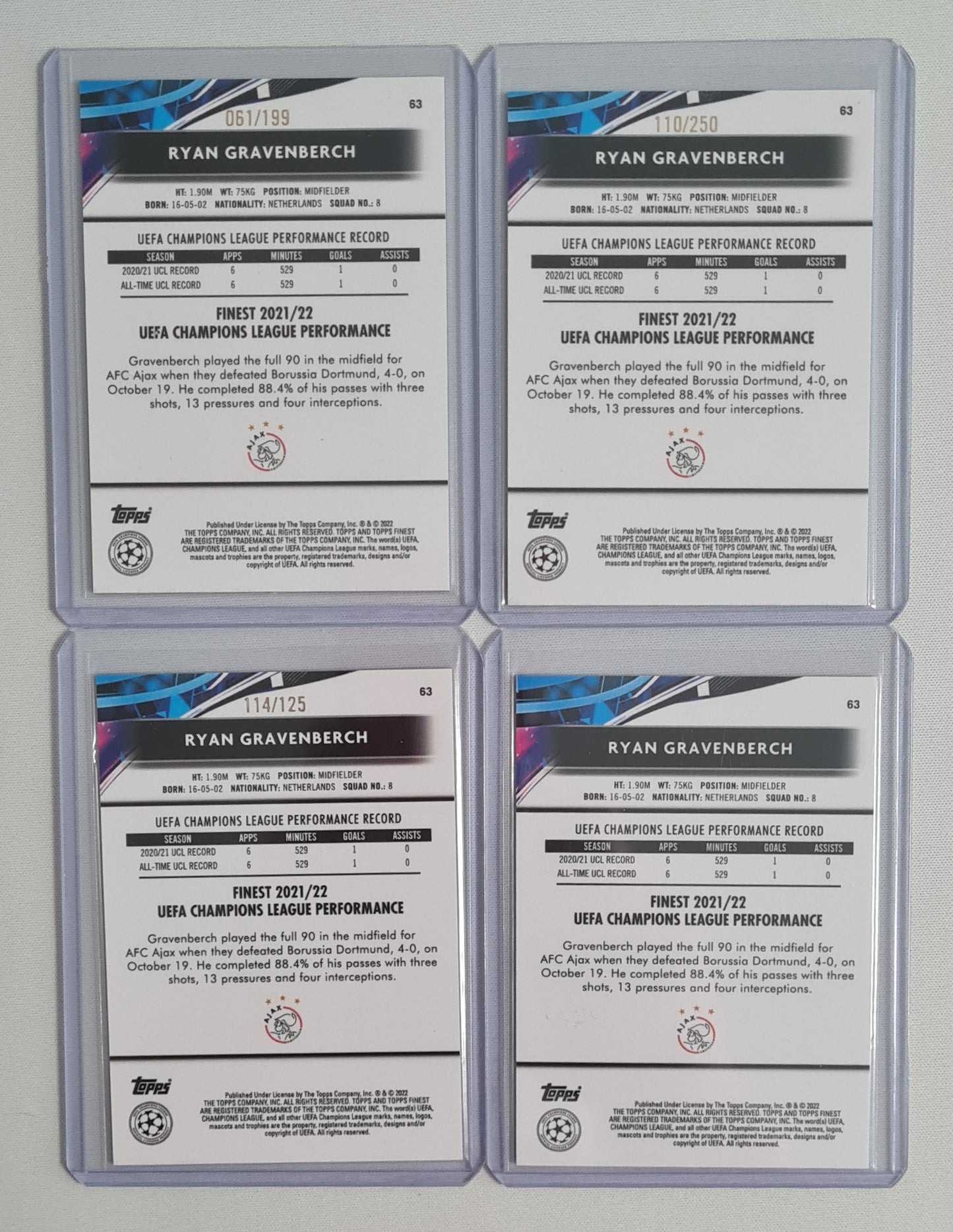 Soccer Ryan Gravenberch Ajax Amsterdam Lot (14 Card) - 2021 Topps Finest #63