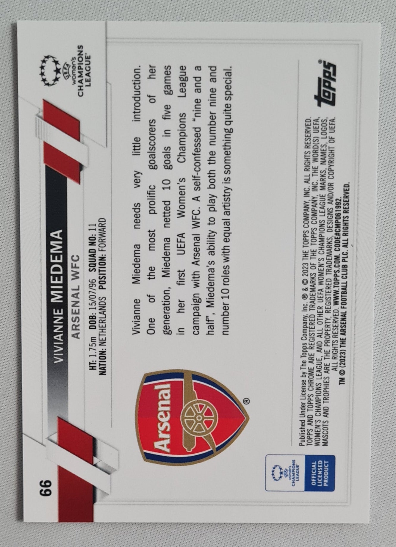 Vivianne Miedema - 2023 Topps Chrome Arsenal WFC (CL) #66