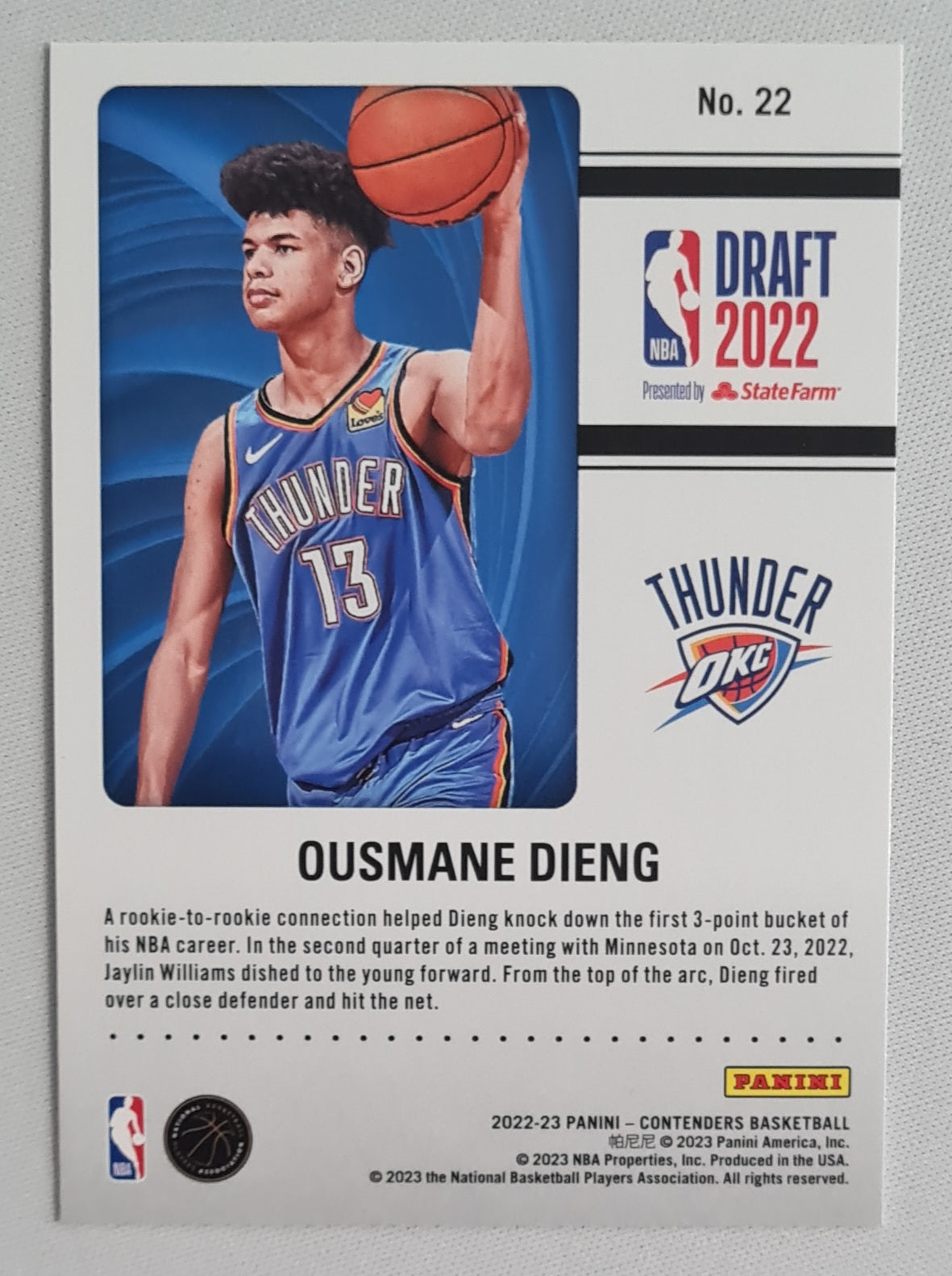 Ousmane Dieng - 2022/23 Panini Contenders Basketball (Draft 2022) NBA Thunder #22