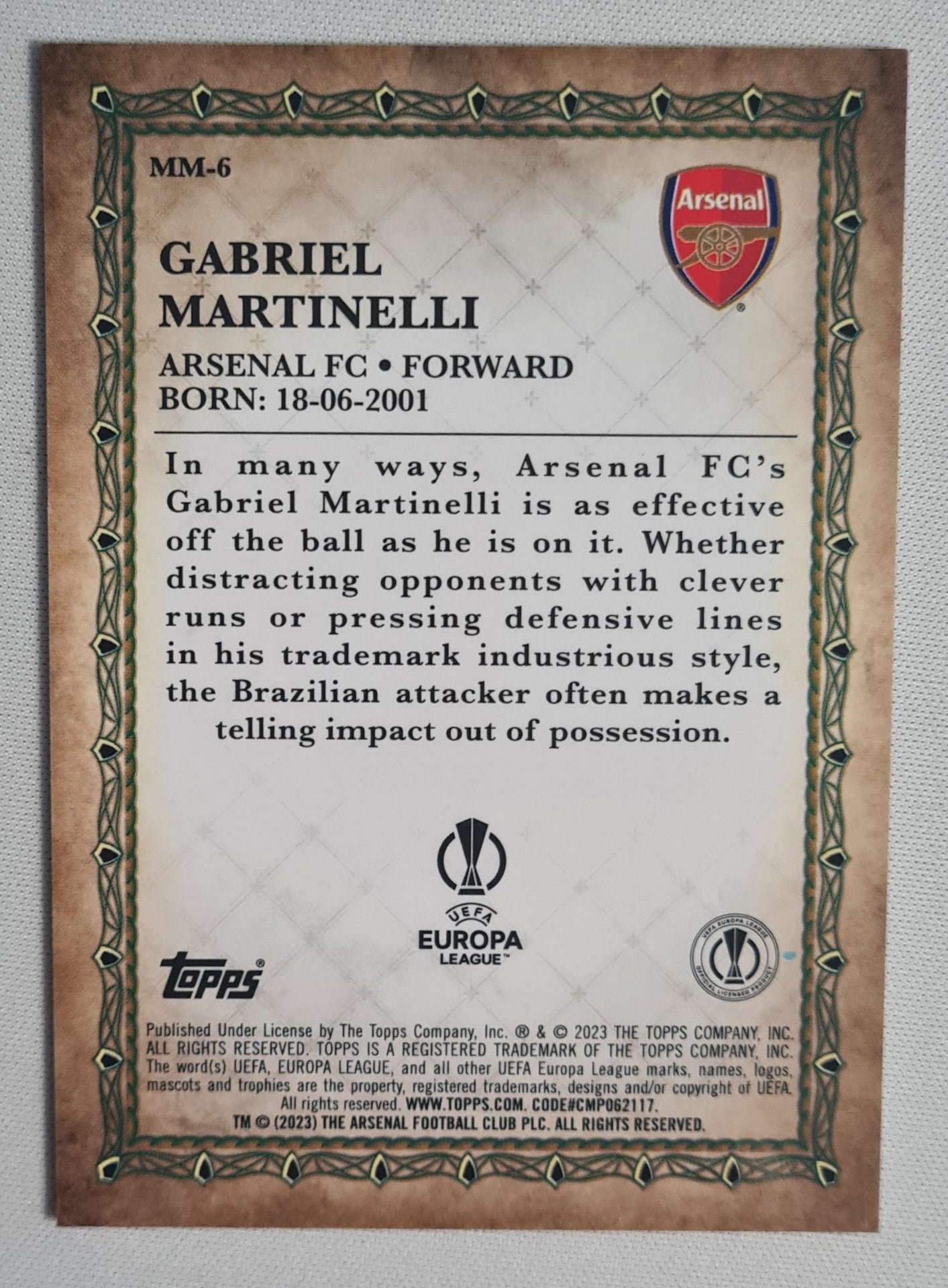 Gabriel Martinelli - 2023 Topps Merlin's Masters (EL) Arsenal  #MM-6