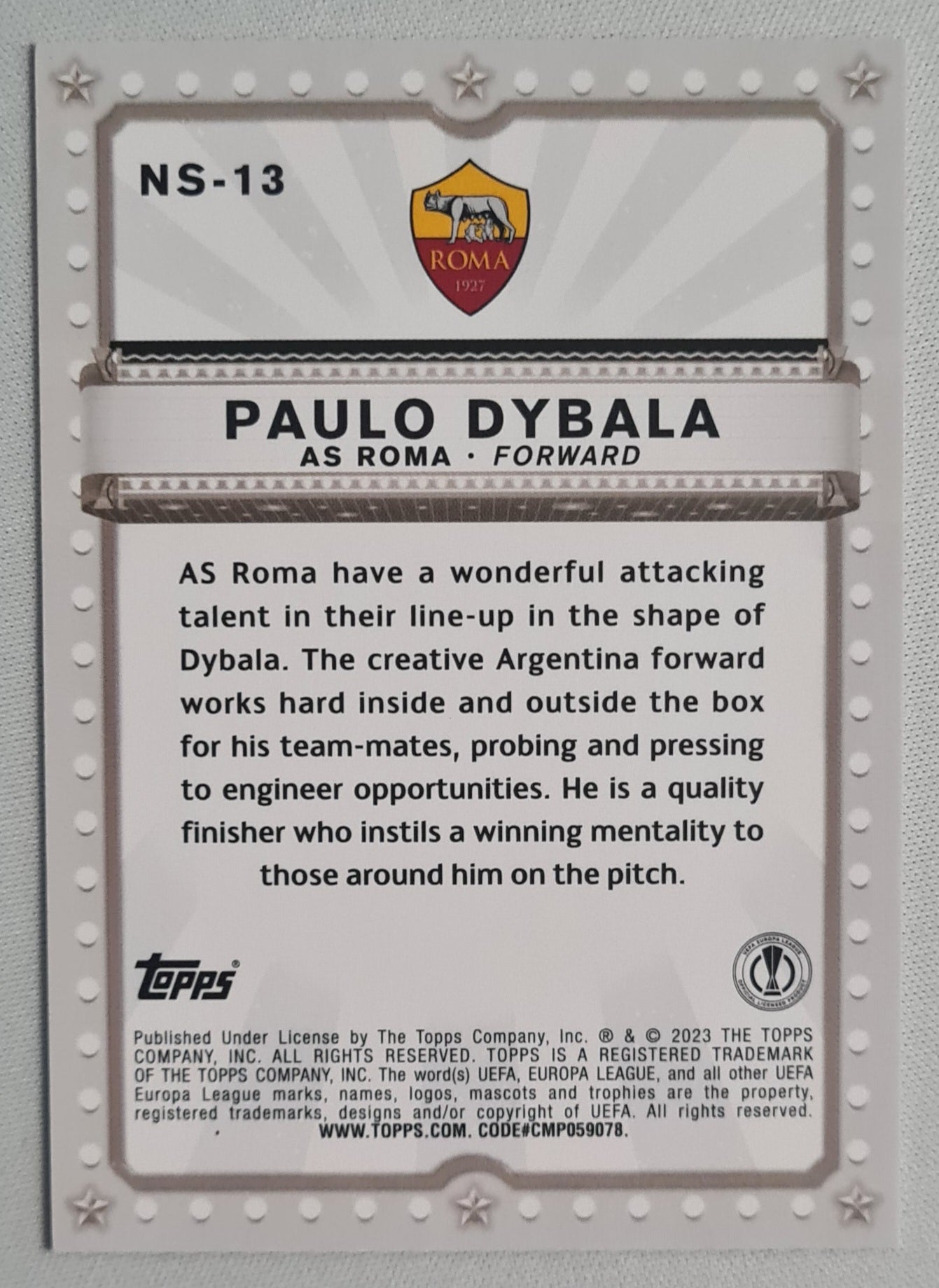 Paulo Dybala - 2023 Topps NOW STARRING (EL) Roma #NS-13
