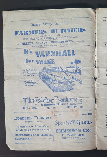 Soccer Huddersfield Town Official Programme - 1955 Huddersfield Town vs Arsenal