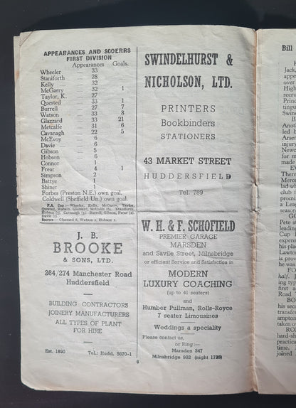 Soccer Huddersfield Town Official Programme - 1955 Huddersfield Town vs Arsenal