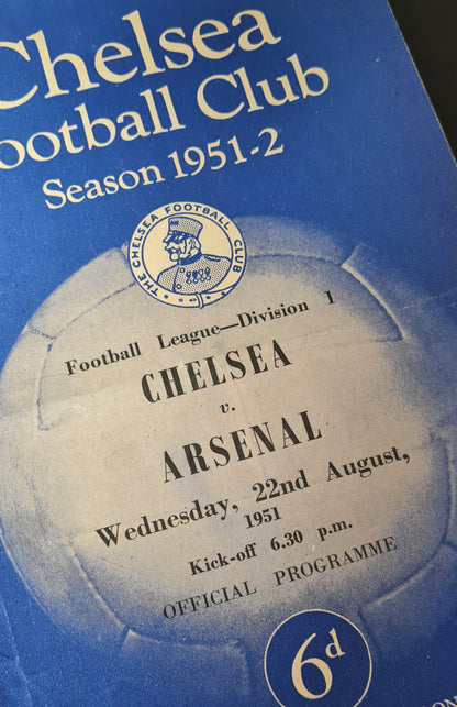 Chelsea Football Club Official Programme - 1951 Chelsea vs Arsenal 22 August - Football League Division 1