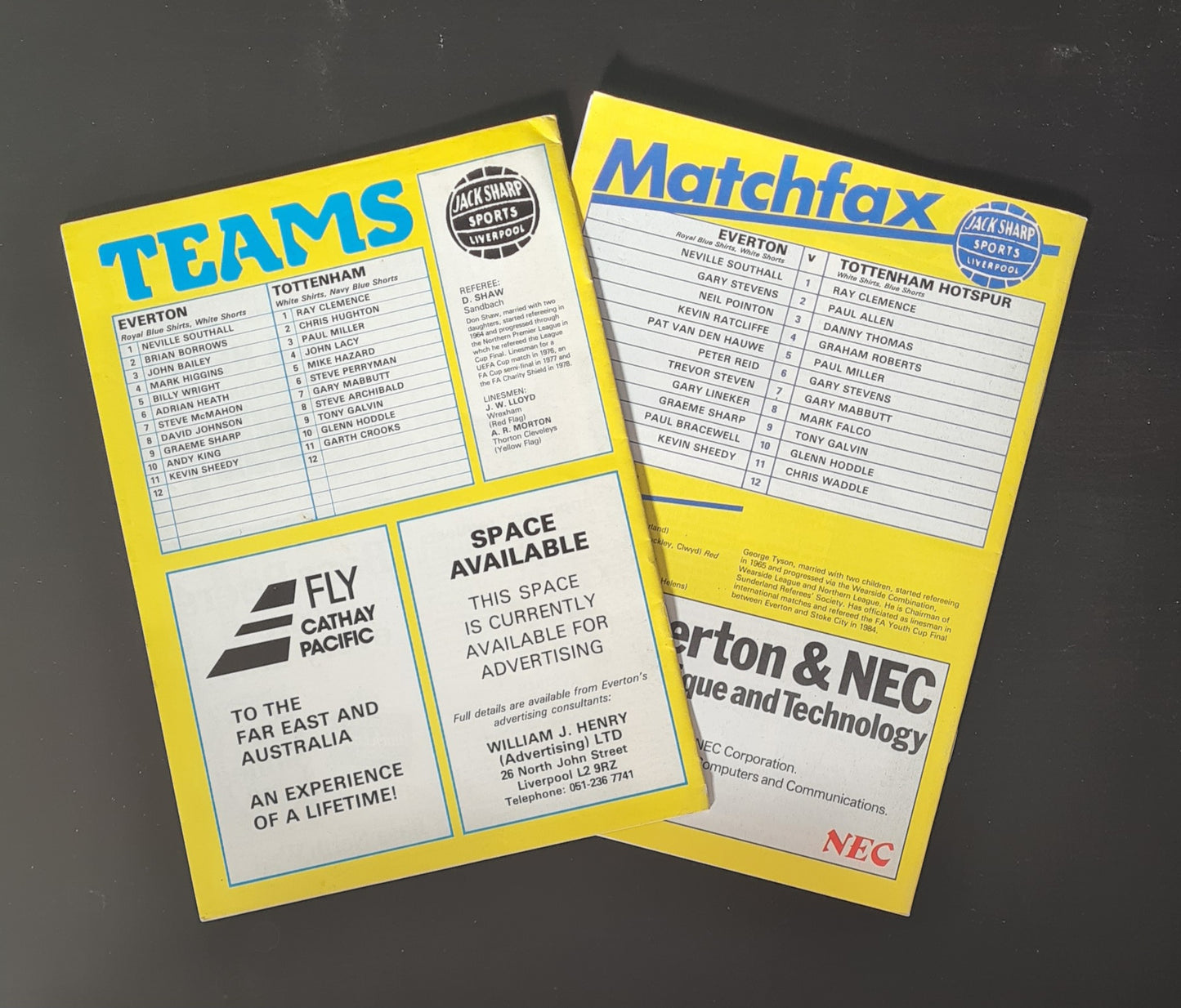 Soccer Everton Official Programme Lot of 2 - 1982 Everton vs Tottenham Football League division 1 (NEC)