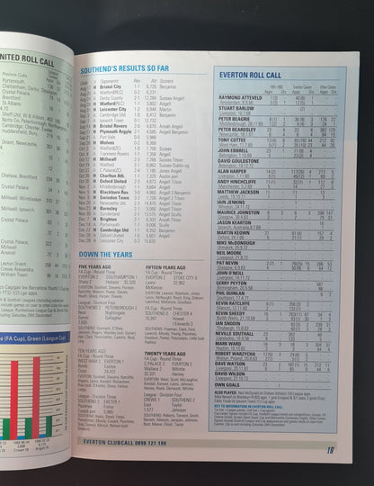 Soccer Everton Programme - 1992 Everton vs Southend United F.A. Cup Third Rounds 04 January