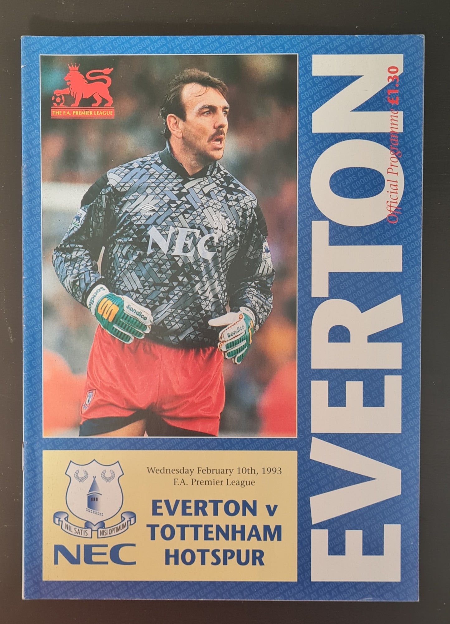 Everton Programme - 1993 February F.A. Premier League Everton vs Tottenham Hotspur