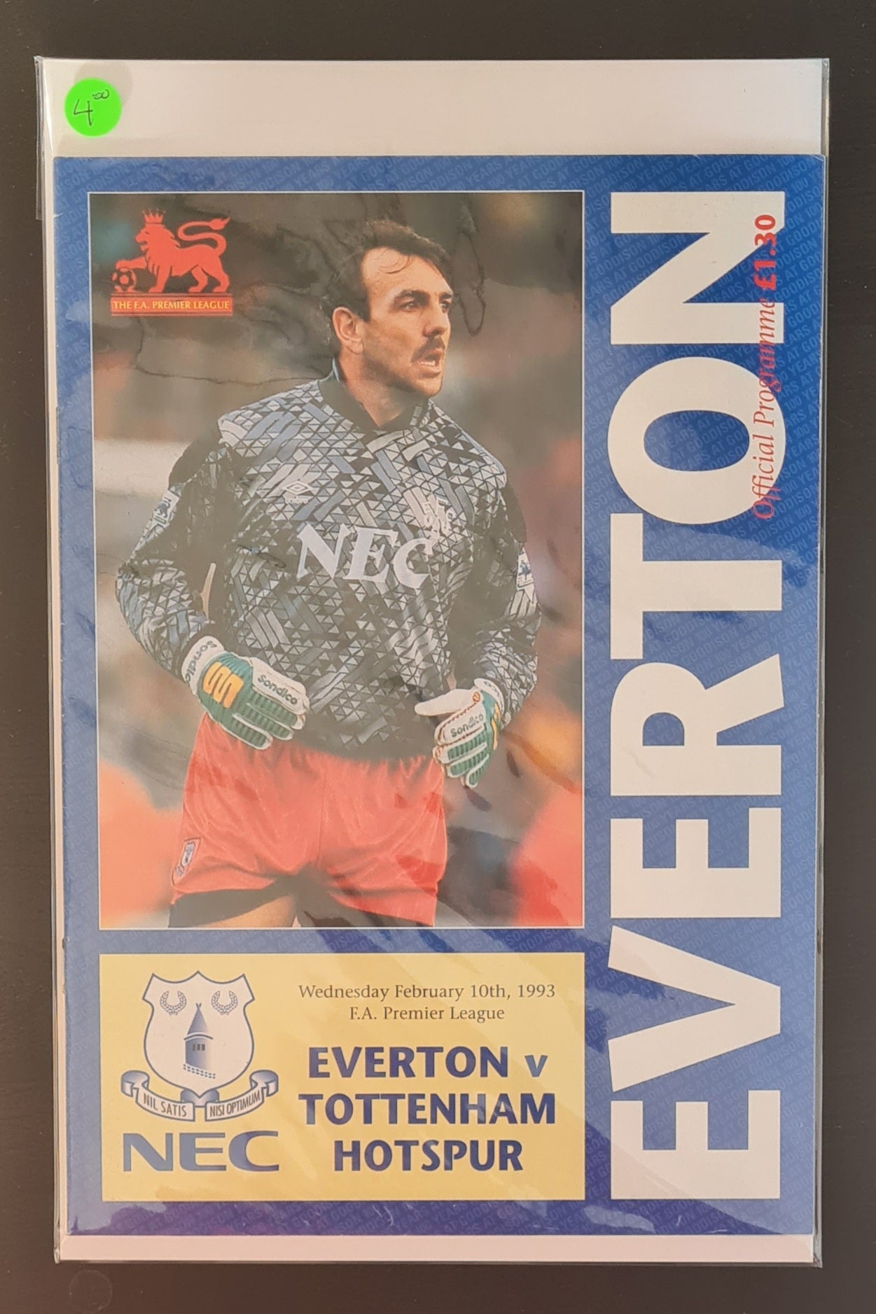 Everton Programme - 1993 February F.A. Premier League Everton vs Tottenham Hotspur