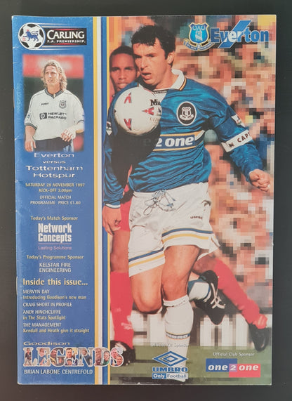 Everton Official Programme - 1997 Match Day 29 November  Everton vs Tottenham Hotspur