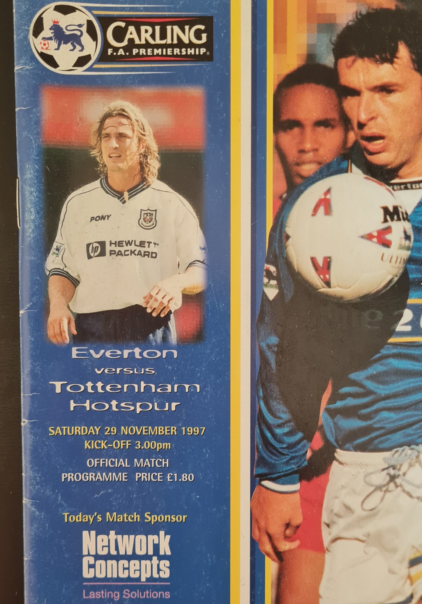 Everton Official Programme - 1997 Match Day 29 November  Everton vs Tottenham Hotspur