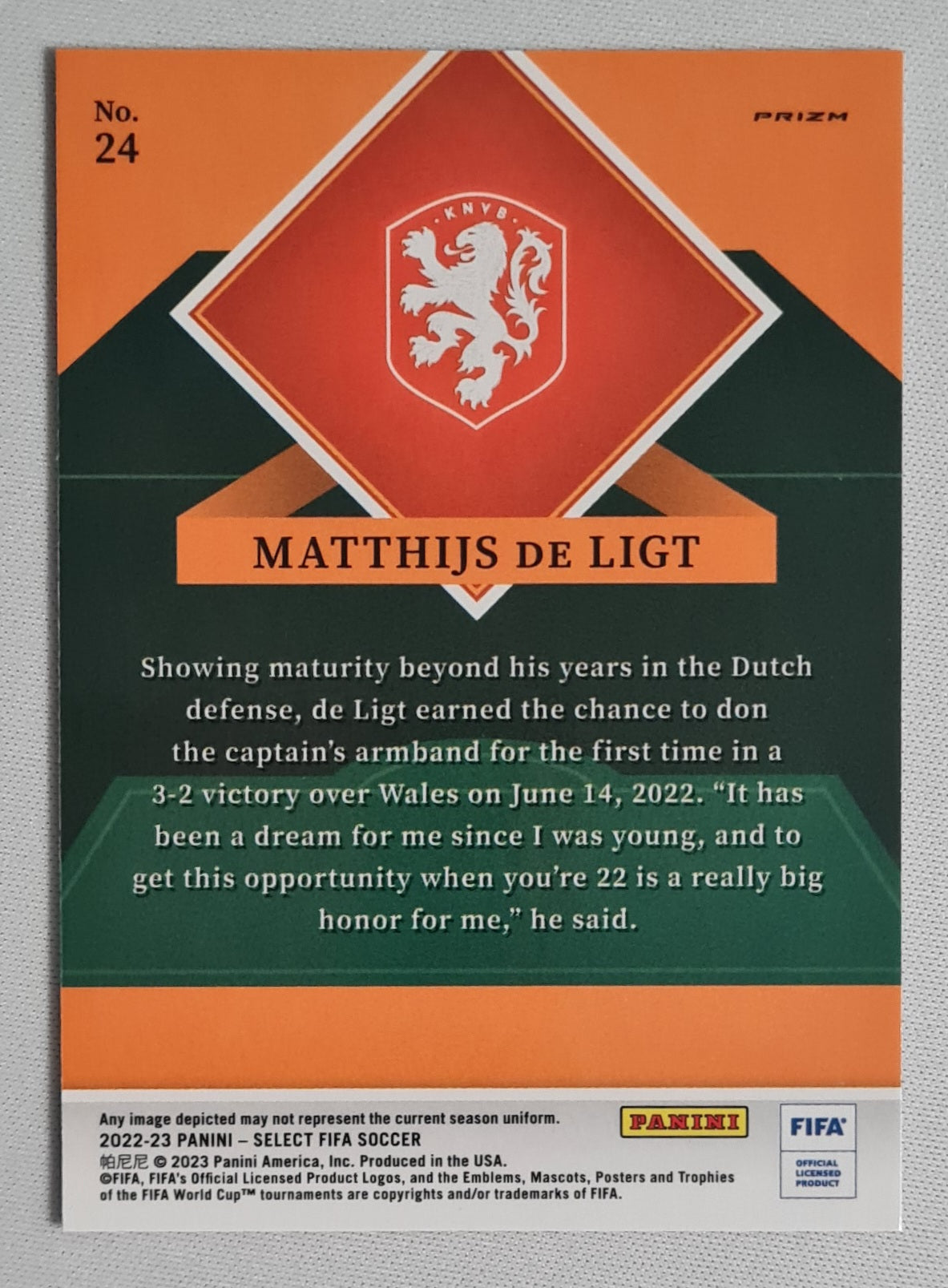 Matthijs de Ligt - 2022/23 Panini Select FIFA Soccer (KNVB Team Netherlands) #24 Holo
