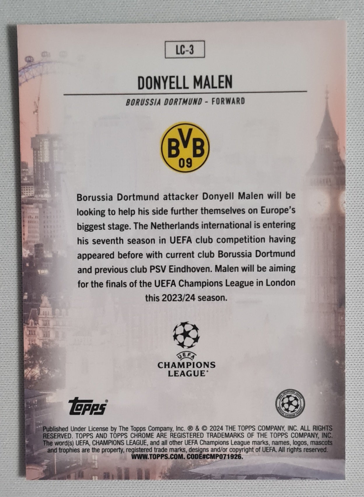 Donyell Malen - 2024 Topps Chrome London Call - BVB (CL) # LC-3