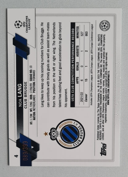 Noa Lang - 2023 Topps Chrome Club Brugge (CL) #4 Green XFractor /399