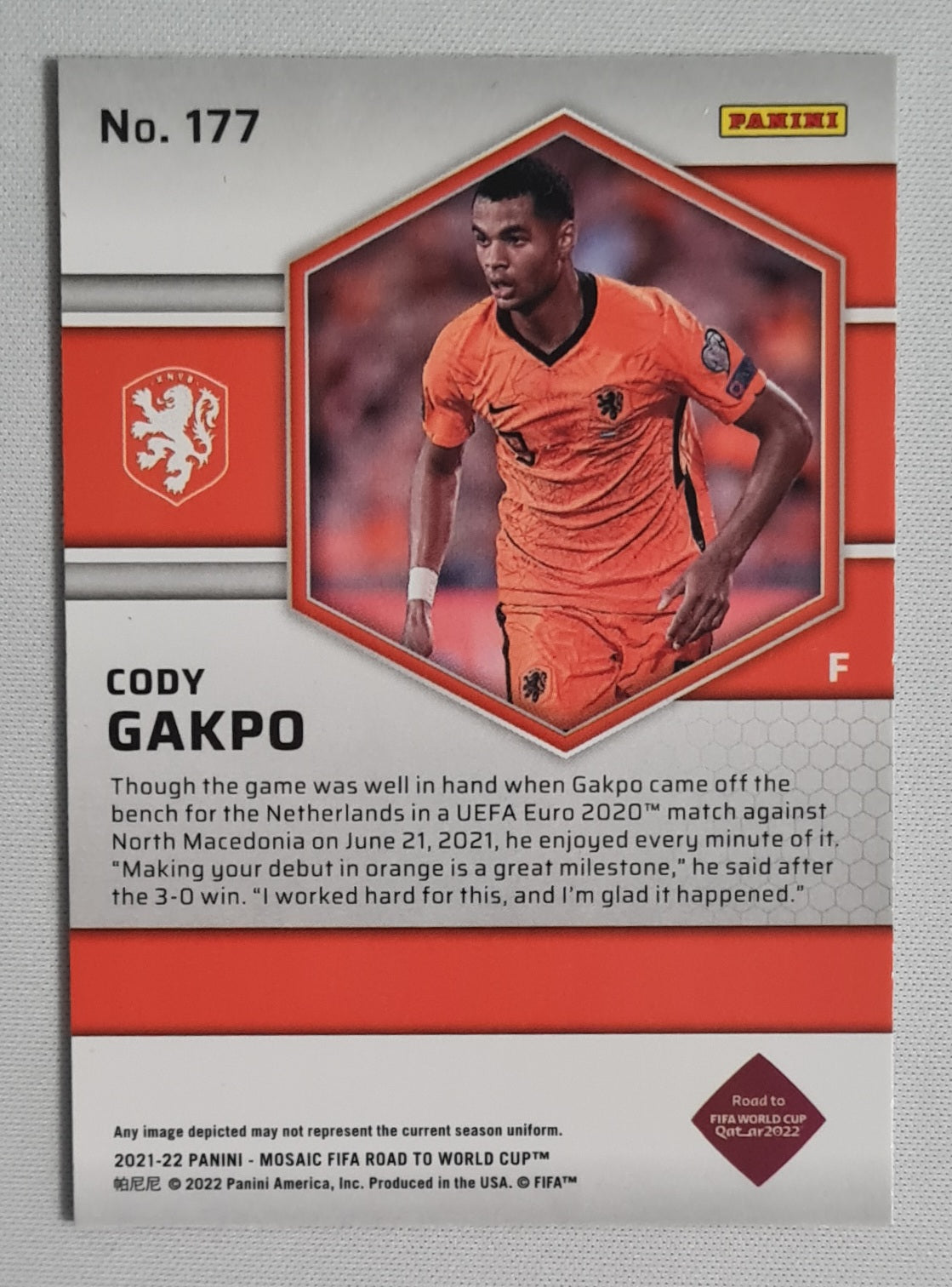 Cody Gakpo - 2021/22 Panini Mosaic FIF Road to World Cup (Team Netherlands) #177 (RC)