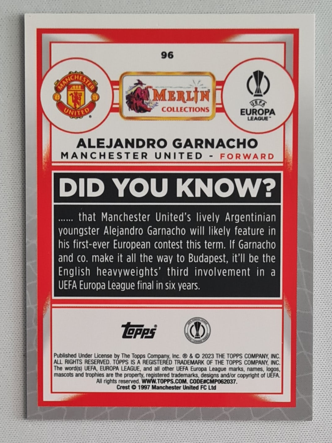 Alejandro Garnacho - 2022/23 Topps Merlin UEFA Club Competitions #96 Manchester United