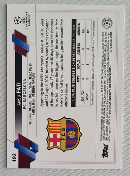 Ansu Fati - 2022/23 Topps UEFA Club Competitions Inferno #193 FC Barcelona