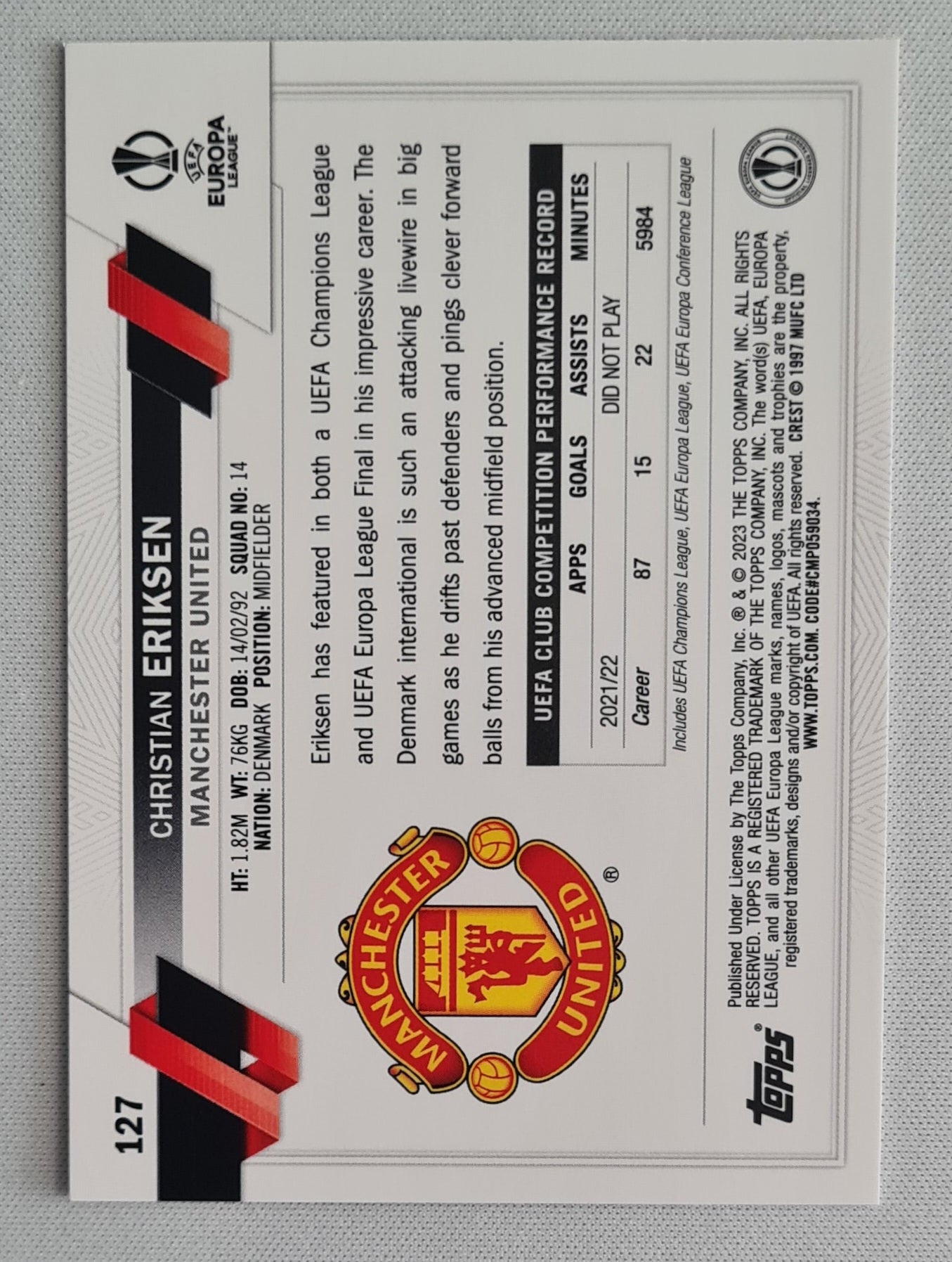 Christian Eriksen - 2022/23 Topps UEFA Club Competitions Inferno #127 Manchester United