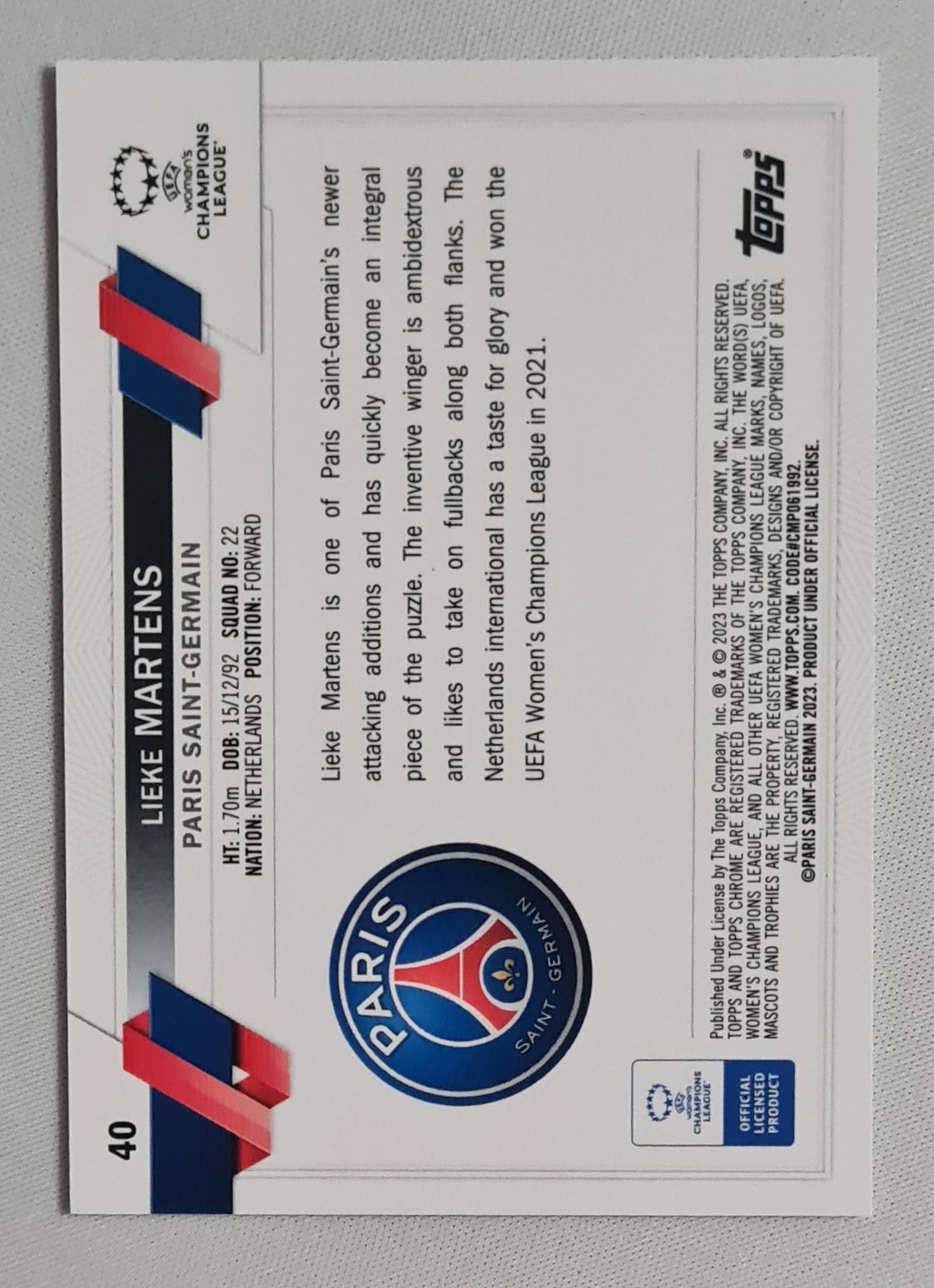 Lieke Martens - 2023 Topps Chrome PSG (CL) #40