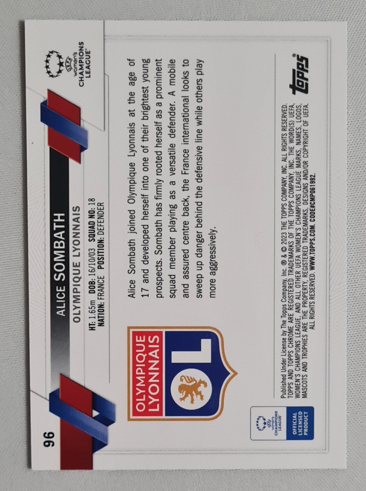 Alice Sombath - 2023 Topps Chrome Aqua Olympique Lyonnais (CL) (RC) #96