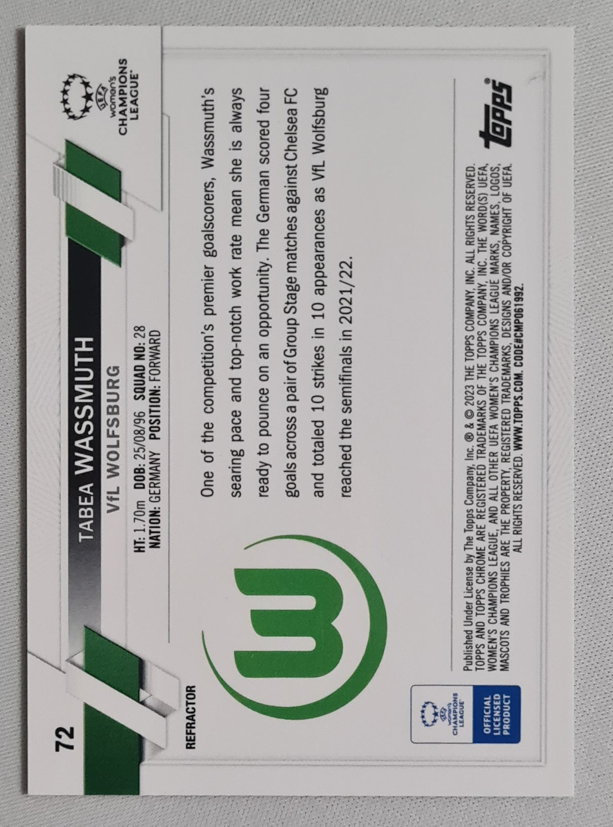 Tabea Wassmuth - 2023 Topps Chrome VFL Wolfsburg (CL) #72